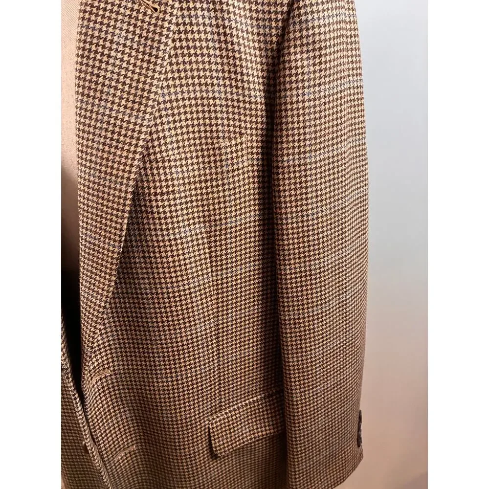 Brooks Brothers 1818 Madison Brown Houndstooth Wool Silk Sport Coat Blazer 44L